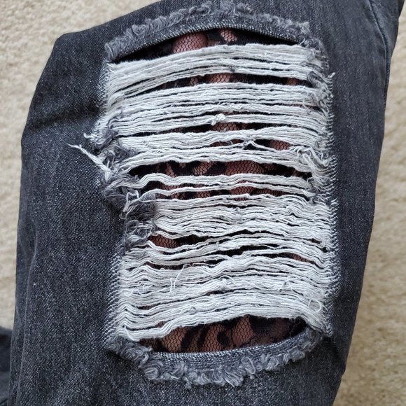 Black Ashley Mason Lace Knee Distress Kendal Jeans - Picture 12 of 13